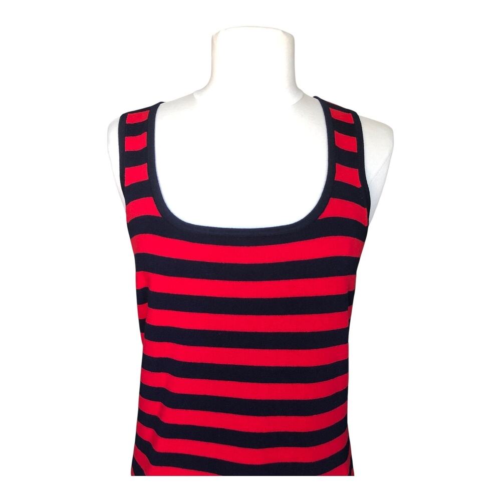 Rondina New York Square Neck Tank Top Red Navy Stripe Sleeveless Medium NWT - Picture 3 of 11
